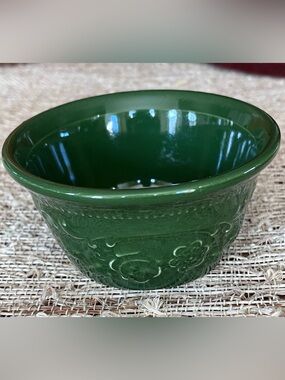 Vintage Homer Laughlin Green Embossed Mini Ceramic Bowl